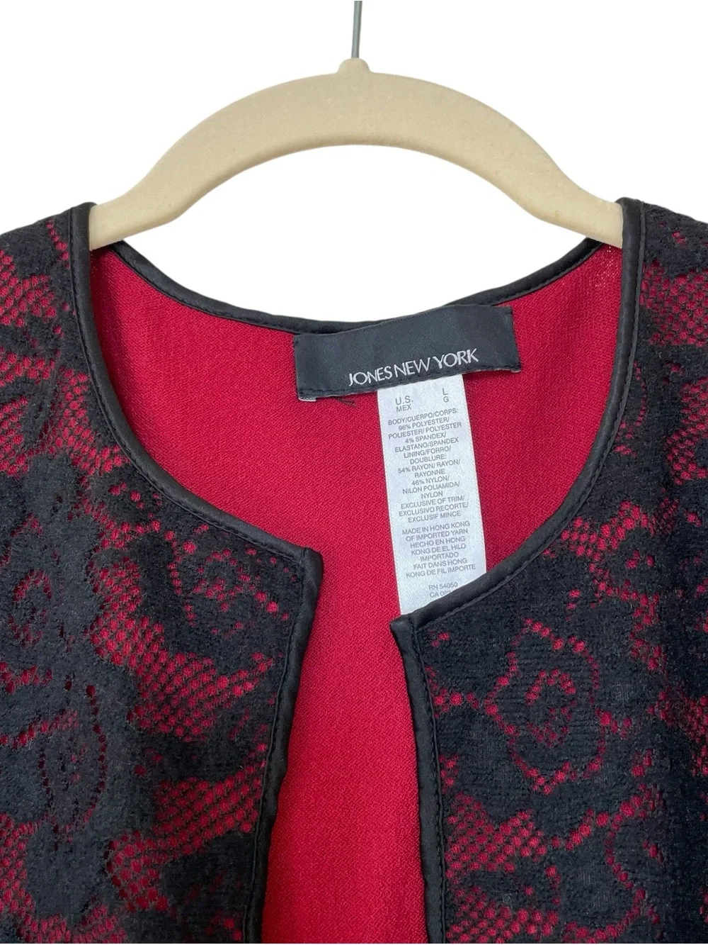 Jones New York Red and Black Lace Overlay Jacket